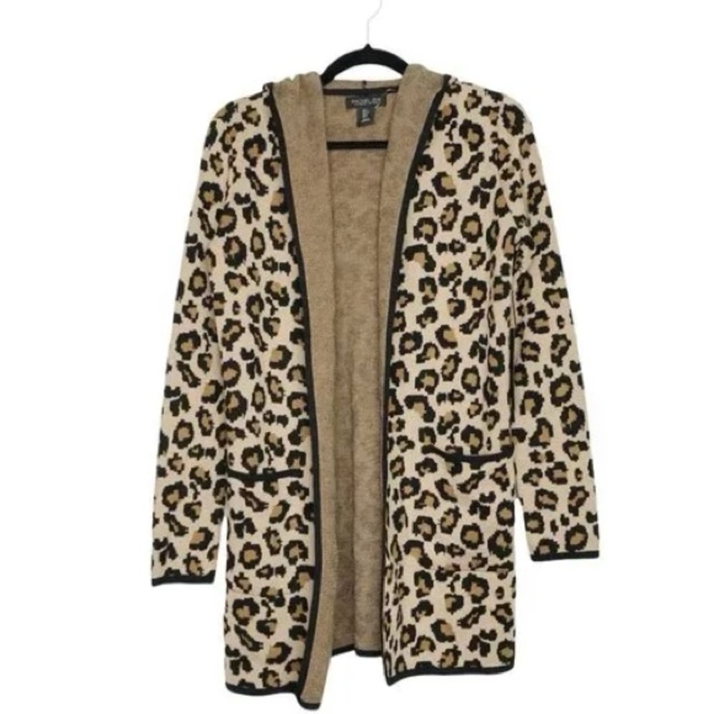 Rachel Zoe Leopard Print Hooded Cardigan Women's S Cheetah Animal Sz Small